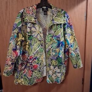 Trenz Woman By Theresa Benz Ebroidered Blazer Cadigan Shacket. 1X Artsy, Multico